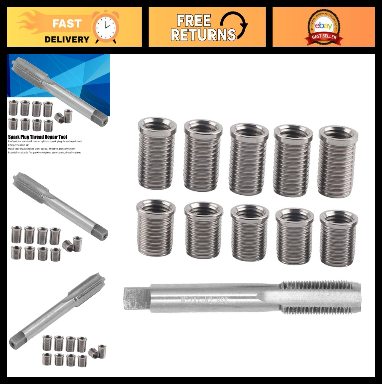 M10x1.0 & M12x1.0 Spark Plug Thread Repair Kit, Stainless Steel Helicoil Set