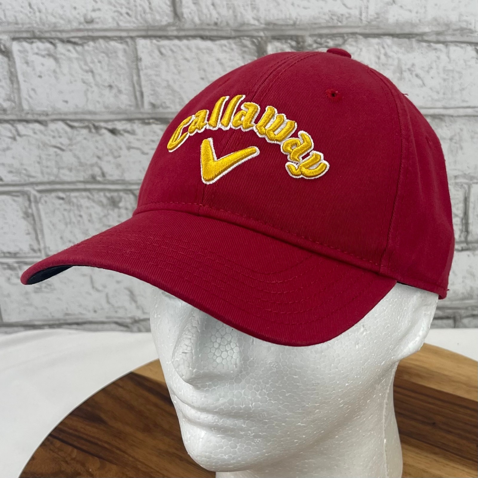 Callaway Embroidered Logo Red Yellow Cotton Canvas Adjustabe Strap Back Golf Hat
