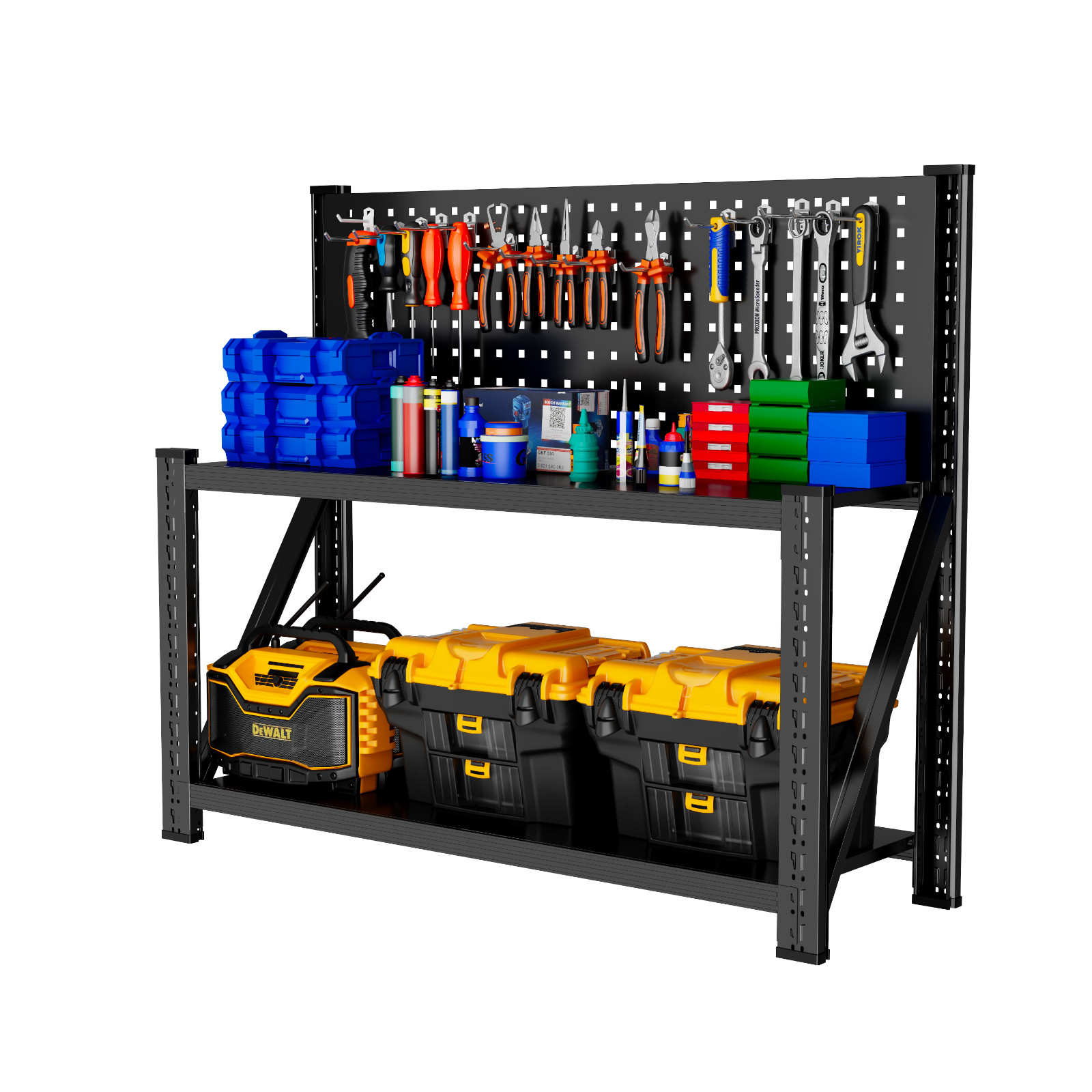 2000LBS Heavy Duty Workbench with Pegboard Garage Tool Table 47.2"W×15.8"D×47.2H