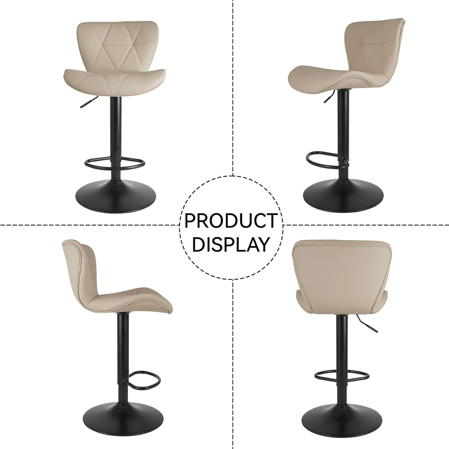 Modern Bar Stools Set of 2,Adjustable Faux Leather Upholstered Swivel Bar Stools