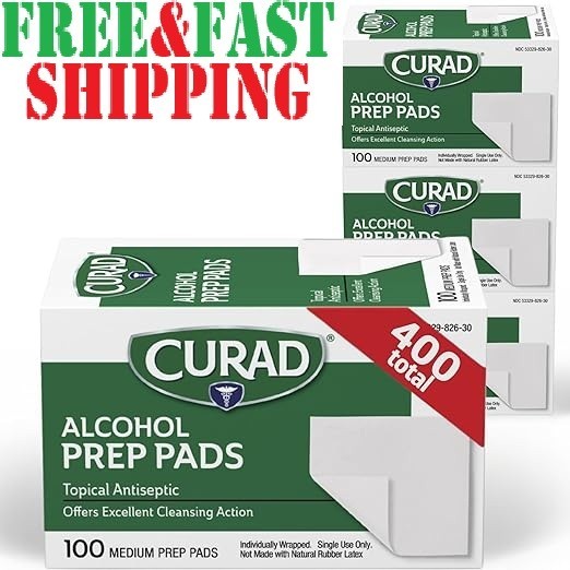 Curad Alcohol Prep Pads Swabs Wipes - 4Box 400 Counts Isopropyl Wipes Thick Pad.