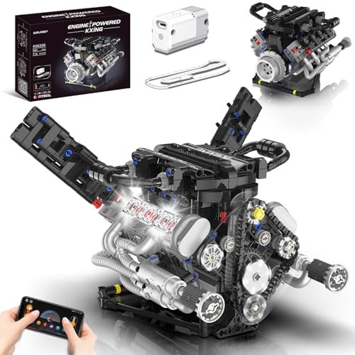 LED-Illuminated V8 Engine Model Building Block Kit