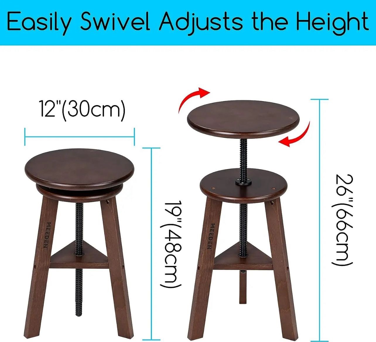 MEEDEN Drawing stool in walnut, beech, height-adjustable artist's stool