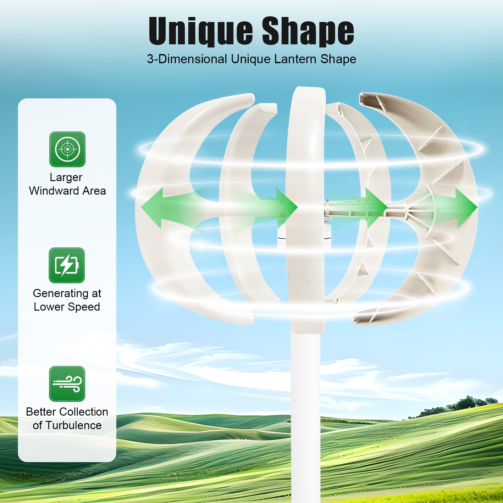 Lantern Wind Turbine Generators 5-Blade Vertical Axis Power Generator W/ Control