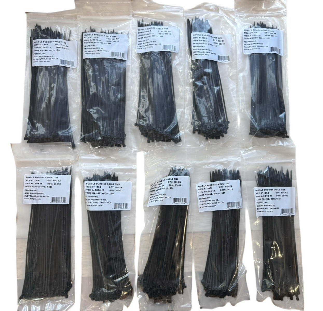 Bundle Buddies Cable Ties 8" 18 lbs - Black - 1000 Count