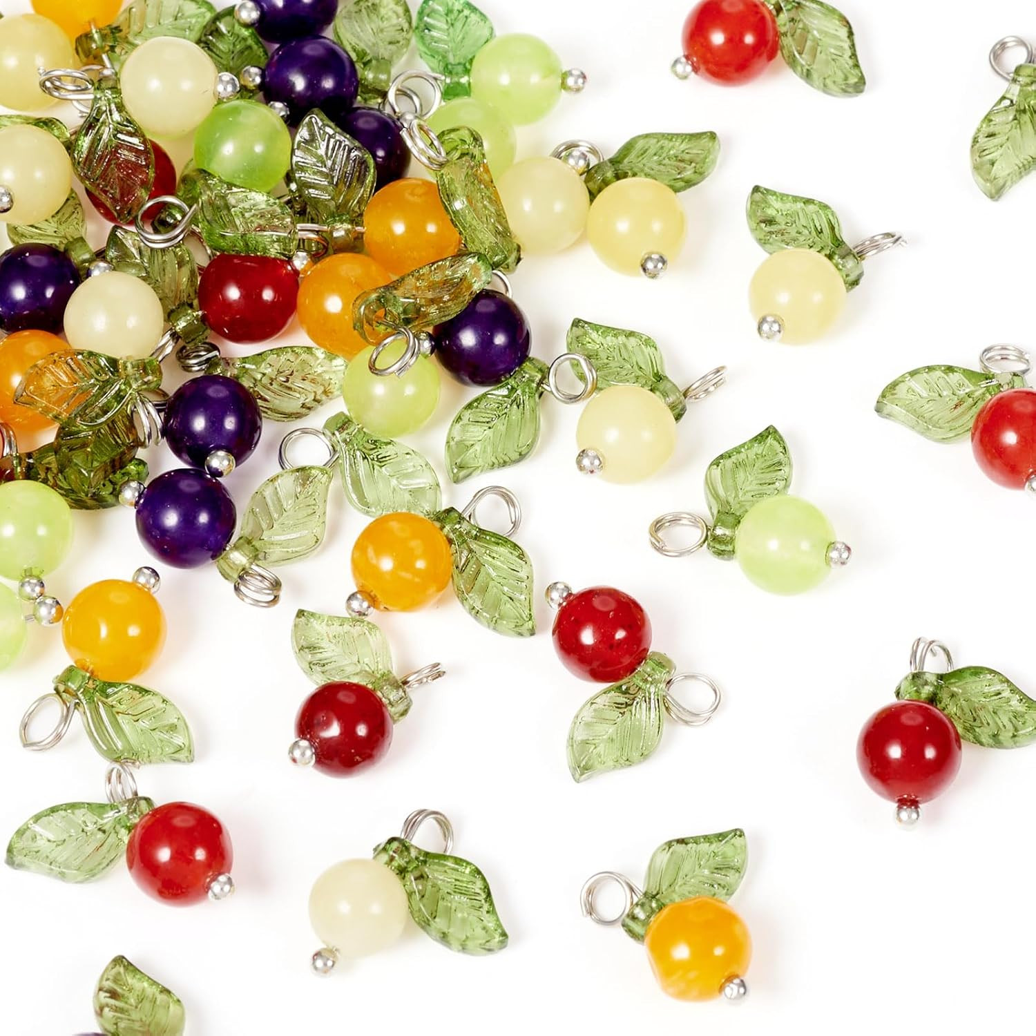 50Pcs Natural Gemstone Fruit Charms Stone Beads Leaf Dangle Pendants Cute Hang O