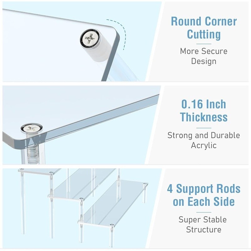 Acrylic Display Riser Stand Multi Functional Organizer Durable Clear Shelf New