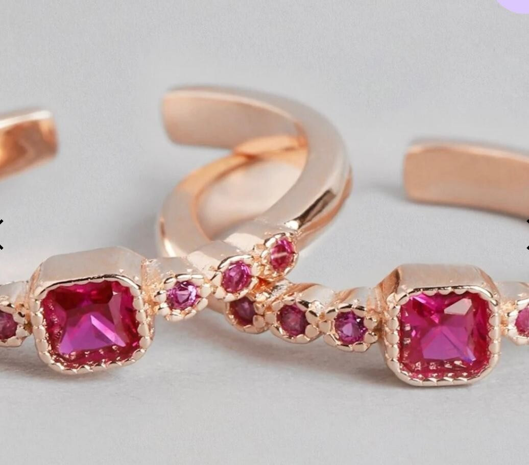 Glimmering Rose Gold Plated 1.5Ct Simulated Pink Sapphire 1Pair Women's Toe Ring