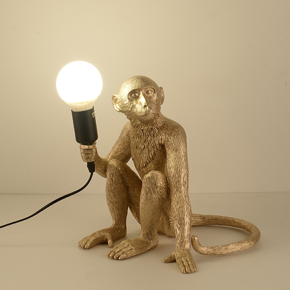 5.72lbs Resin Monkey Sculpture Gold Sitting Monkey Lamp Monkey Home Table Light