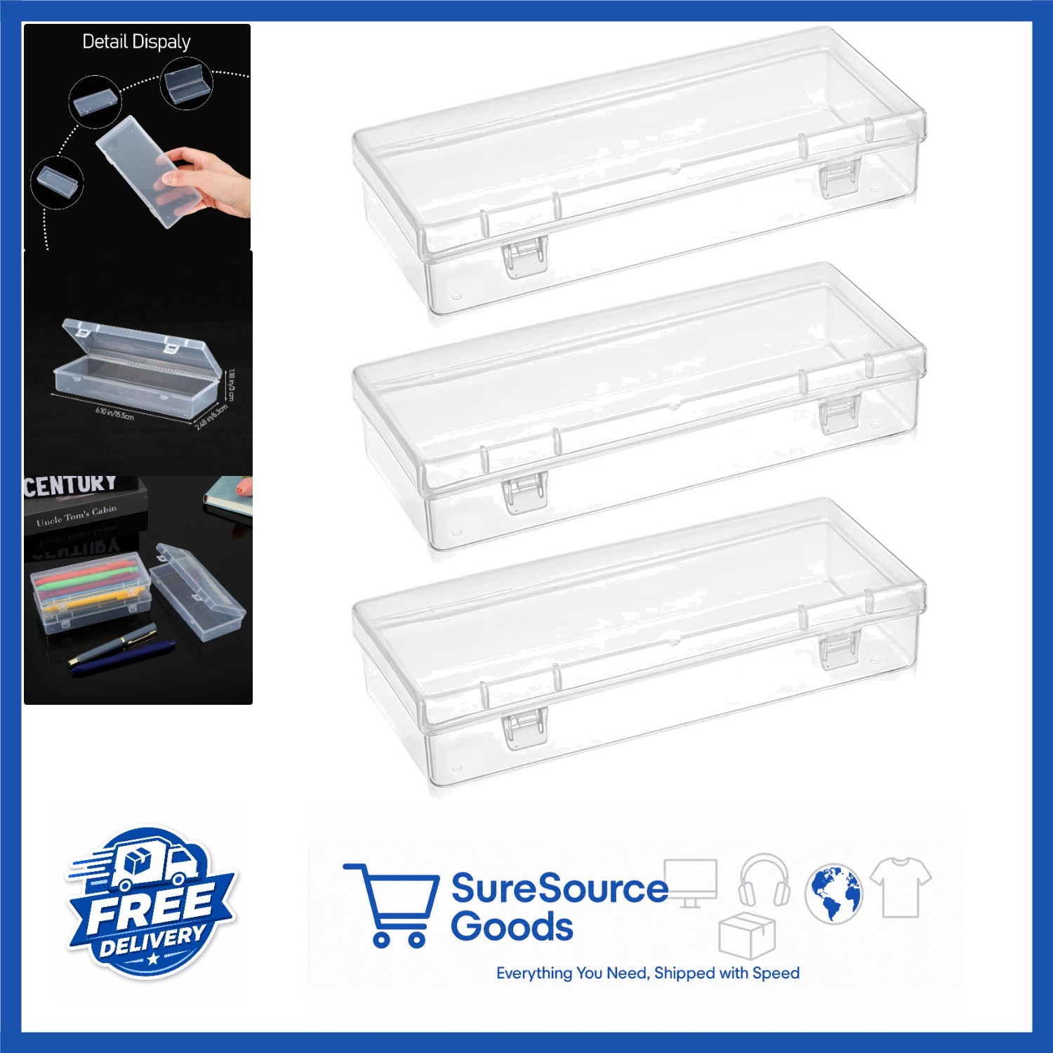 Small Rectangle Storage Containers 3pcs with Hinged Lid for Beads and Crafts