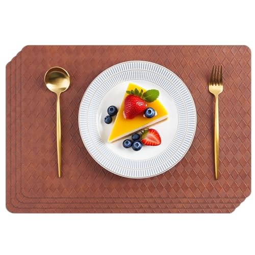 Indoor/Outdoor Washable Geometric Vinyl Faux Leather Table Dining Cognac Brown