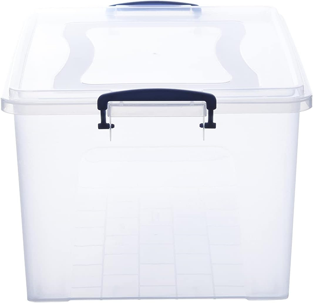 Clear Plastic Storage Bin with Lid, 28 Quart Organizing Container, Latch Box, St