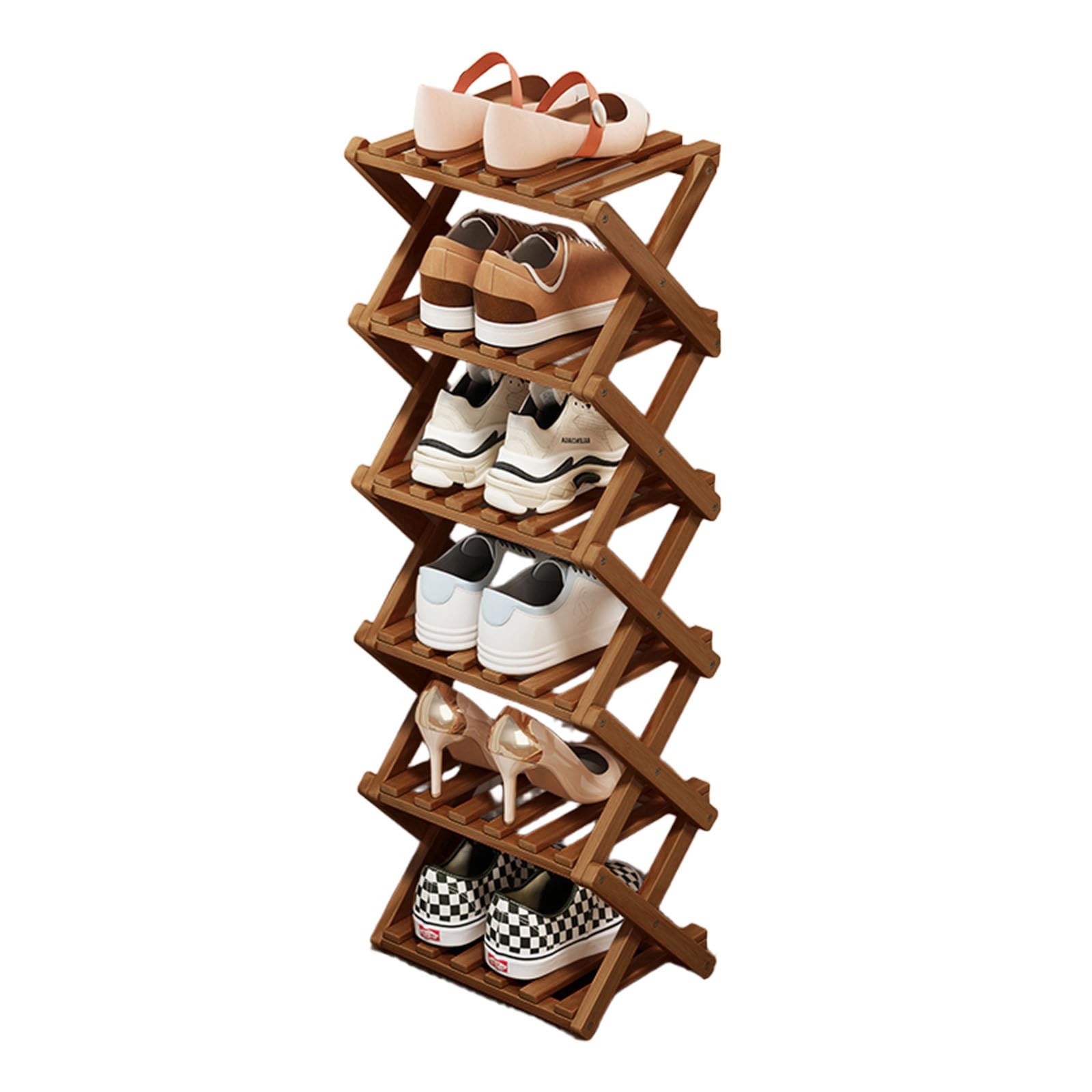 Bamboo Shoe Rack, Foldable Vertical Shoe Rack for Front Door Entrance Narrow ...