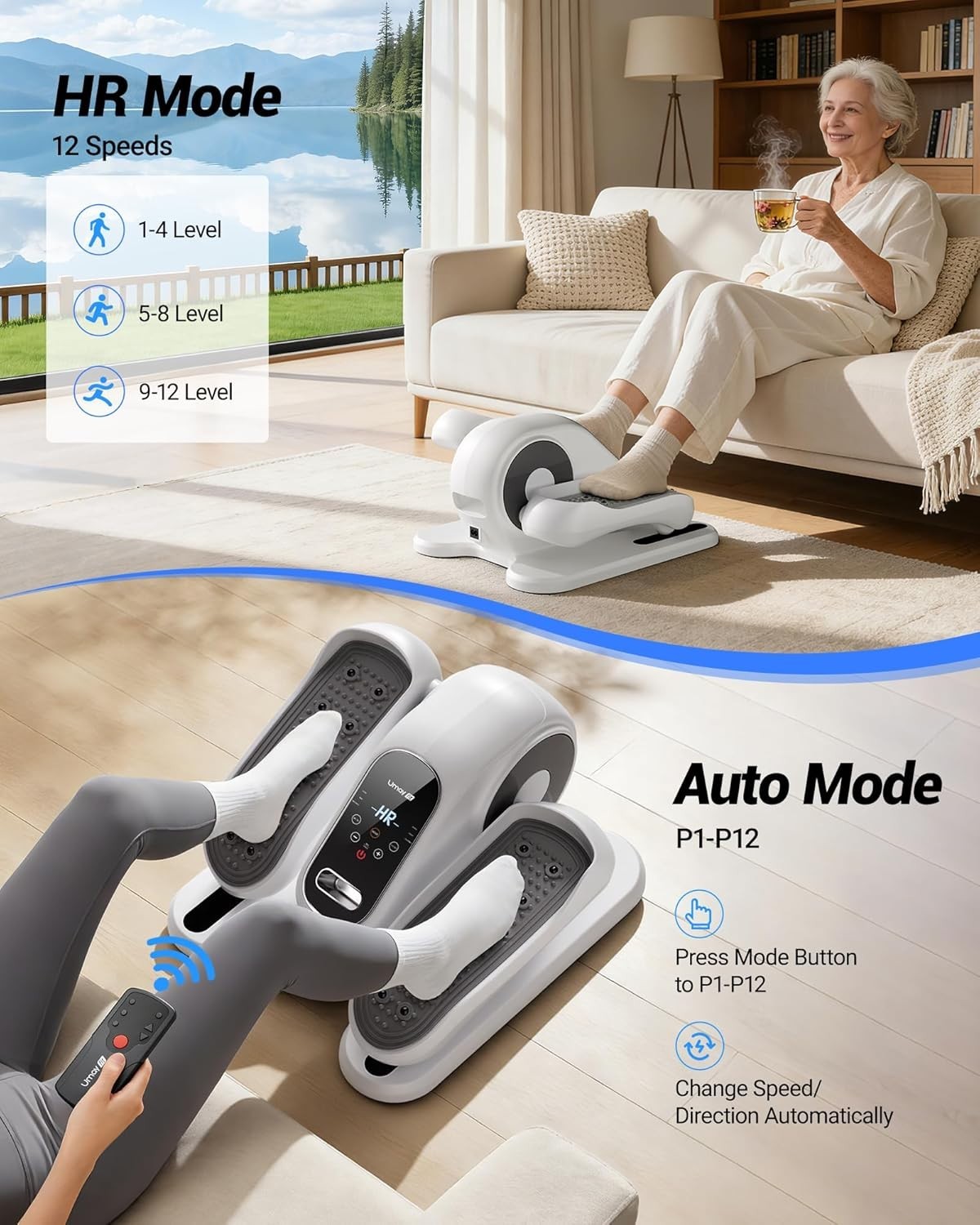 Under Desk Elliptical Machine Leg Exerciser For Home With Remote Control