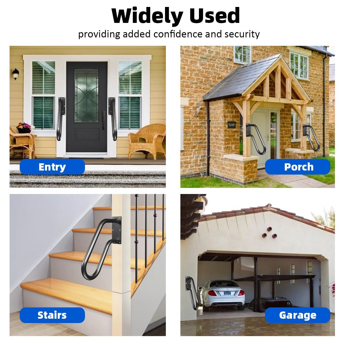 Handrails Wall Mount Stair Safety Handle Non-Slip Step Metal U-Shape Black