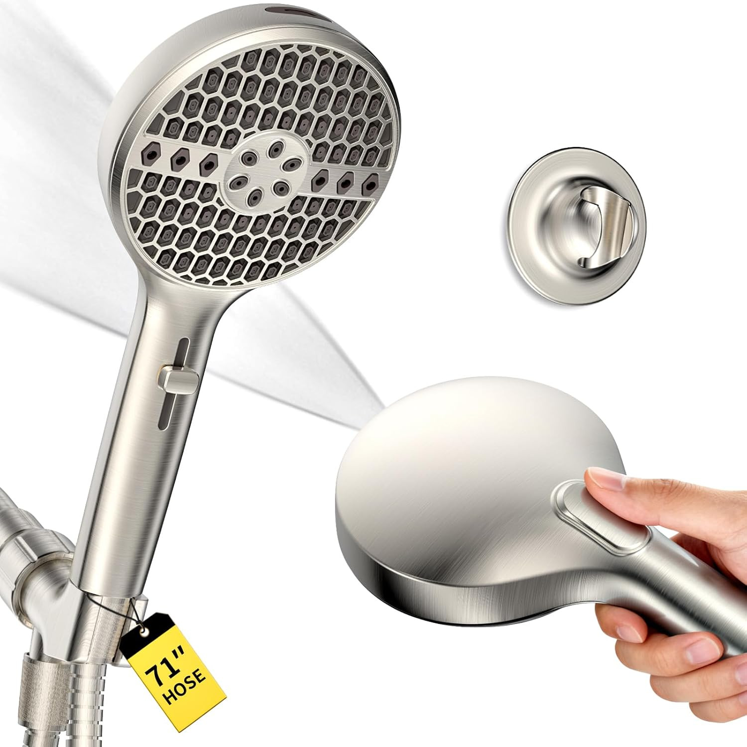 Brushed Nickel Handheld Shower Head, High Pressure 9-Spray Modes Handheld Shower