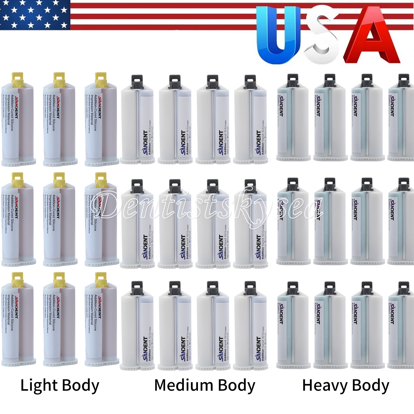 LIGHT MEDIUM HEAVY Body Impression Material Dental VPS FAST SET 50ML Cartridges