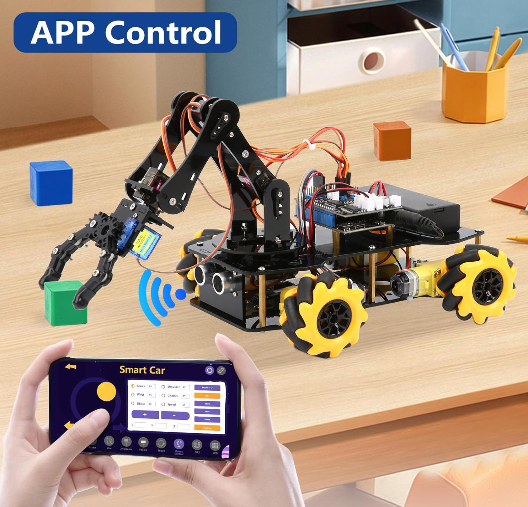 Smart Robot Arm Car Kit, 4WD Remote Control Car