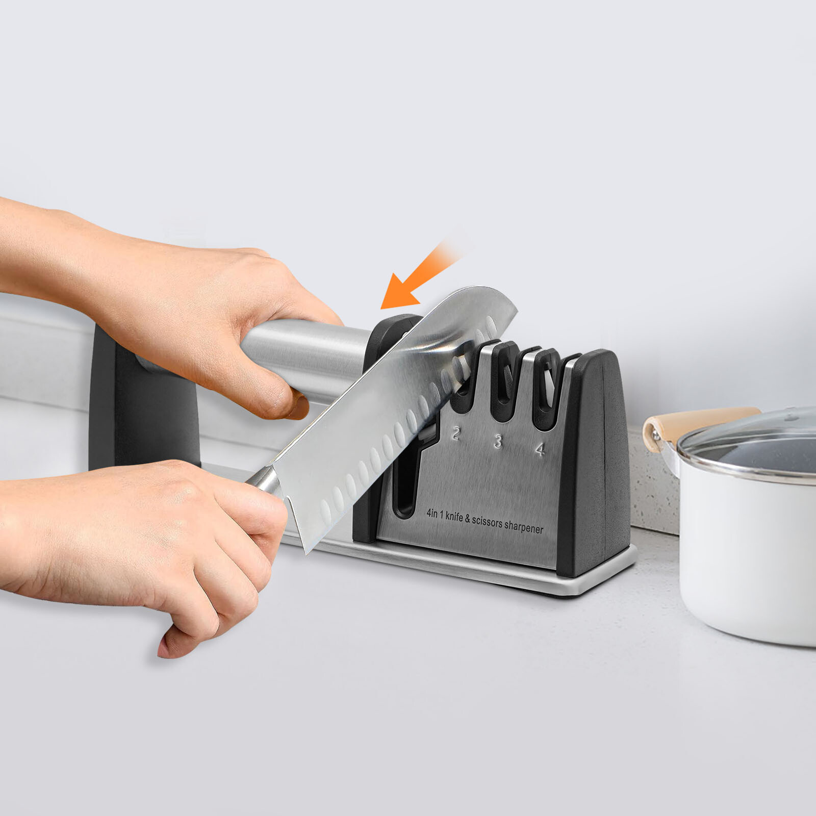 4-Stage Kitchen Knives and Scissors Sharpening Tools Manual Knife Sharpeners NEW