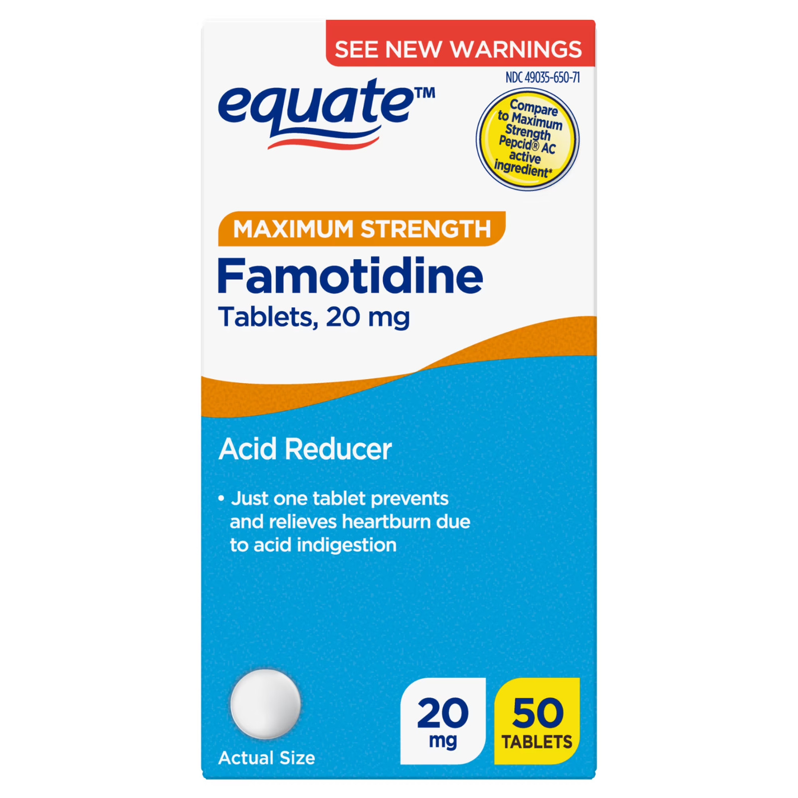 Equate Maximum Strength Acid Reducer 20 mg 50 Count Famotidine Tablets