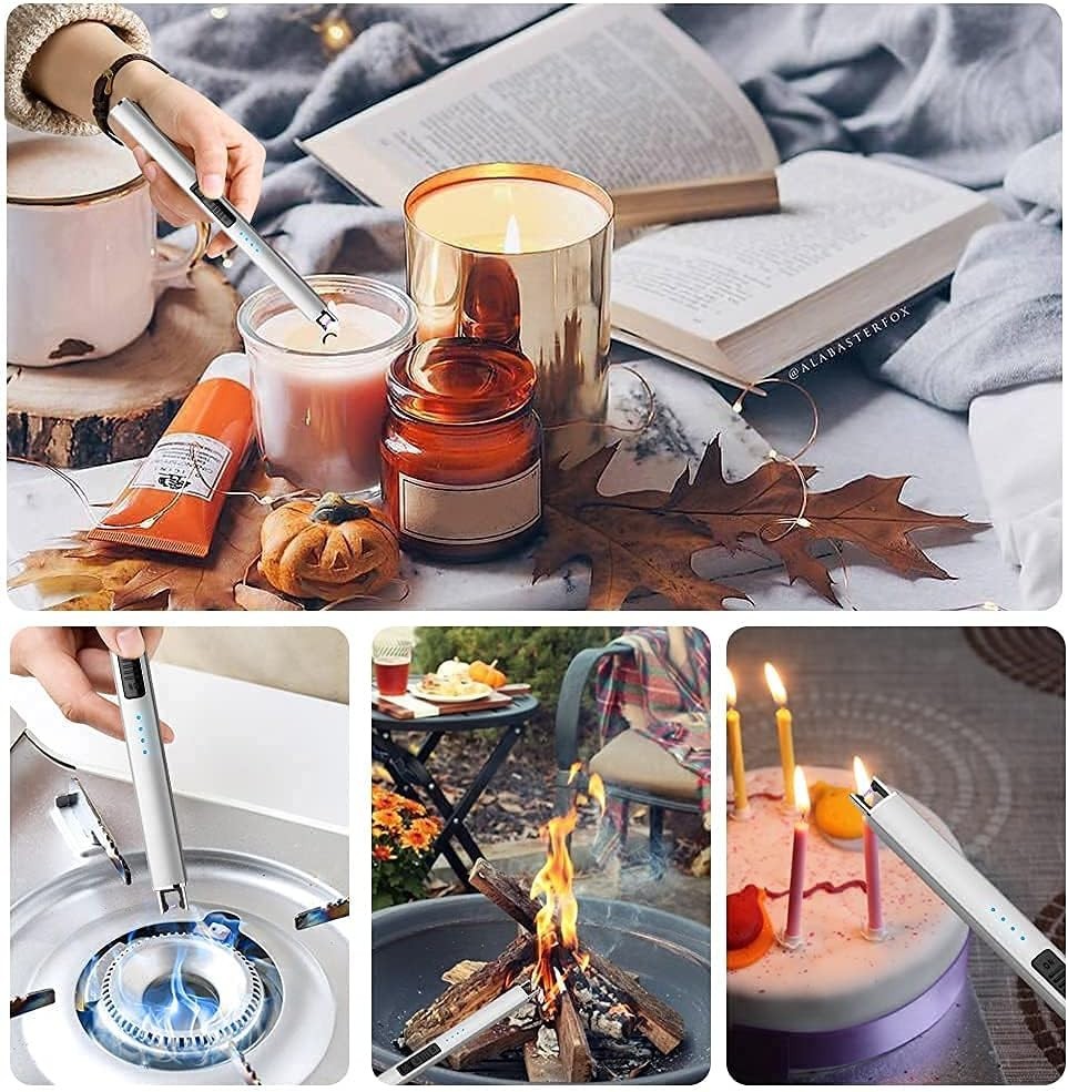 Electric Lighter Arc Windproof Flameless USB Rechargeable Silver