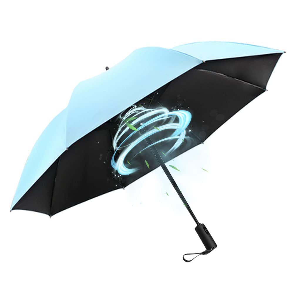 WOOLALA UV Sun Umbrella with Fan, Portable Cooling Fan Umbrella UPF 50+ Folda...