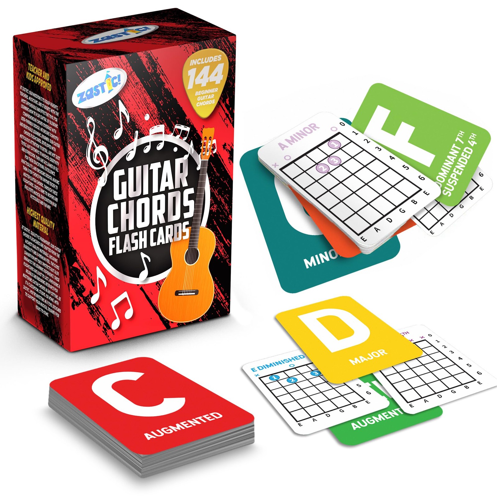 Zastic! Guitar Chords Flash Cards - 144 Chord Cards, 2.5 in. x 3.5