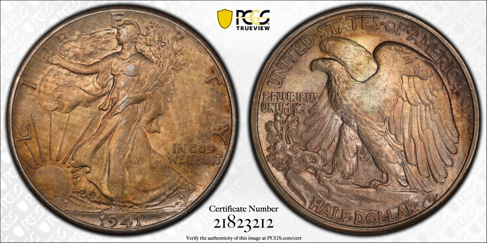 US023 1941 Walking Liberty silver Half Dollar PCGS MS-62 (Toned).