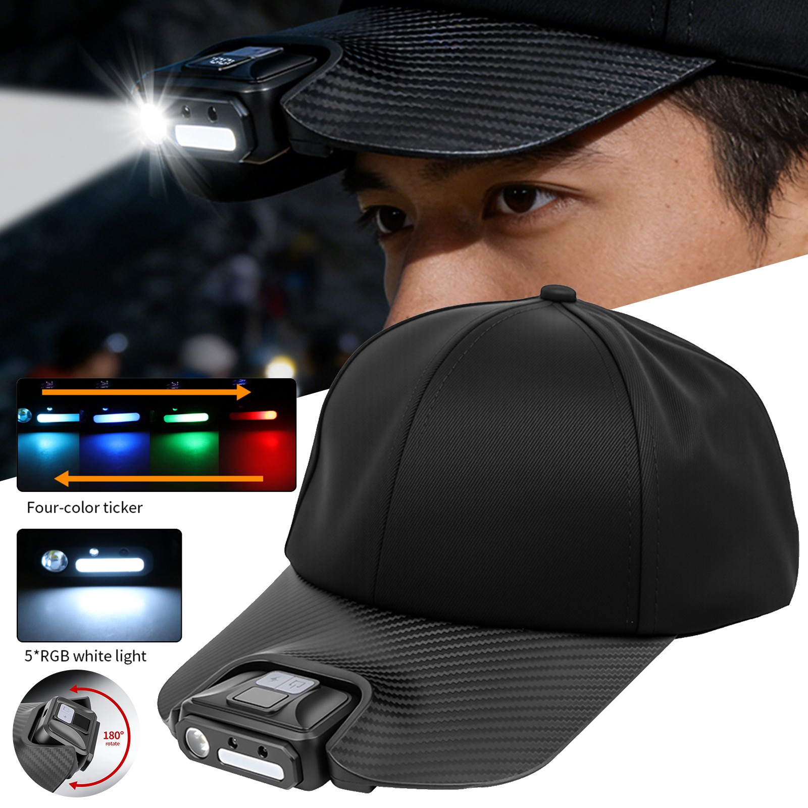 Baseball Cap with LED Lights Rechargeable Headlight Hat Outdoor Camping Running