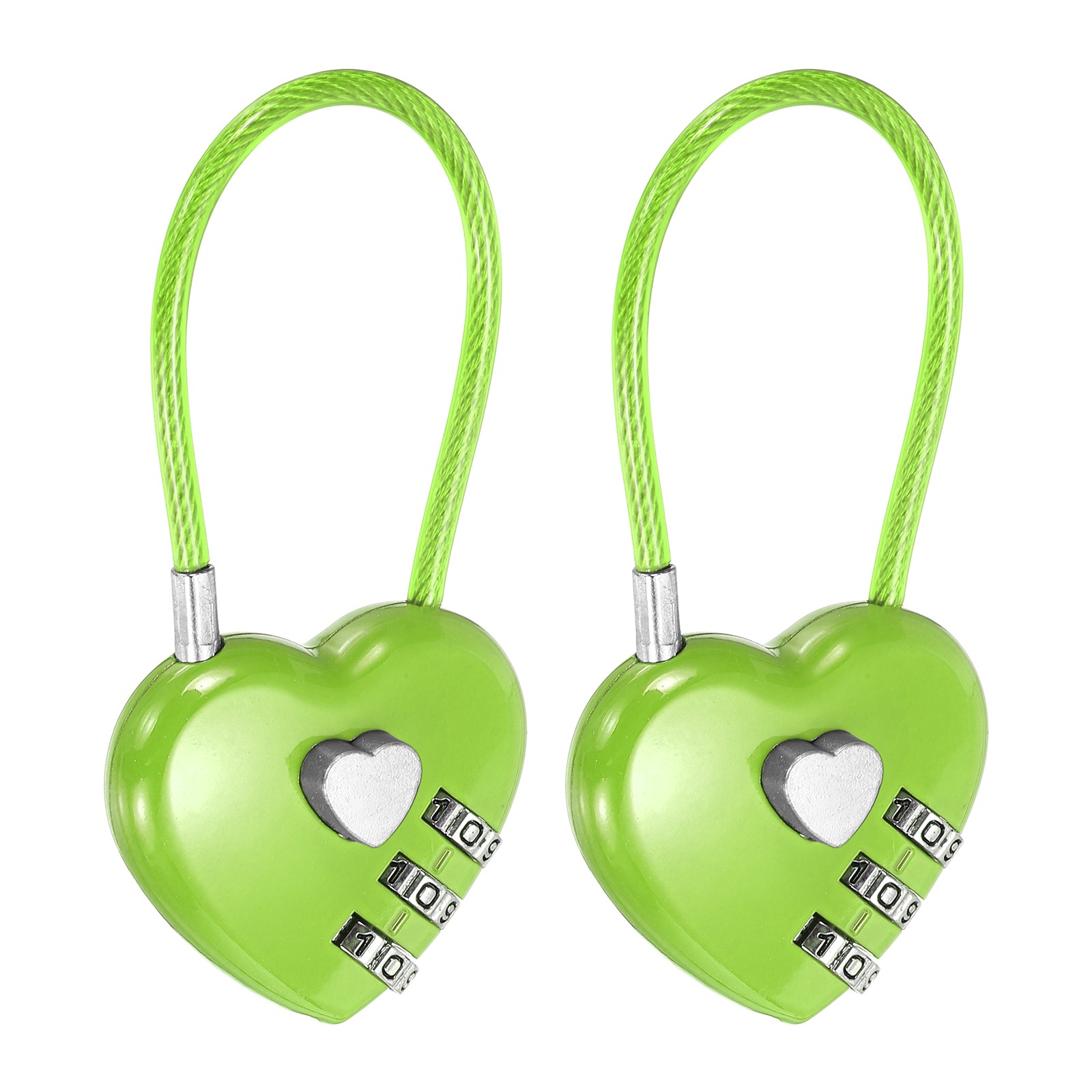 Combination Padlock (4.3 Inch, Green)(2 Pcs), 3-Digit Heart Shaped Combo Padlock