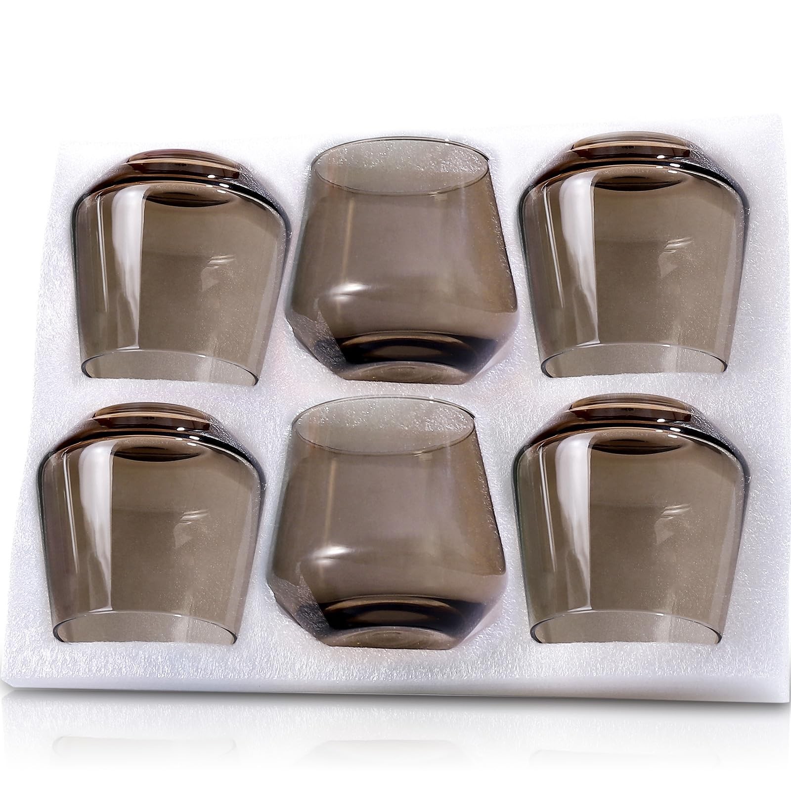 Colorsavant Stemless Wine Glasses Set 6【Smokey Sand Wine Glasses Stemless】 Gray