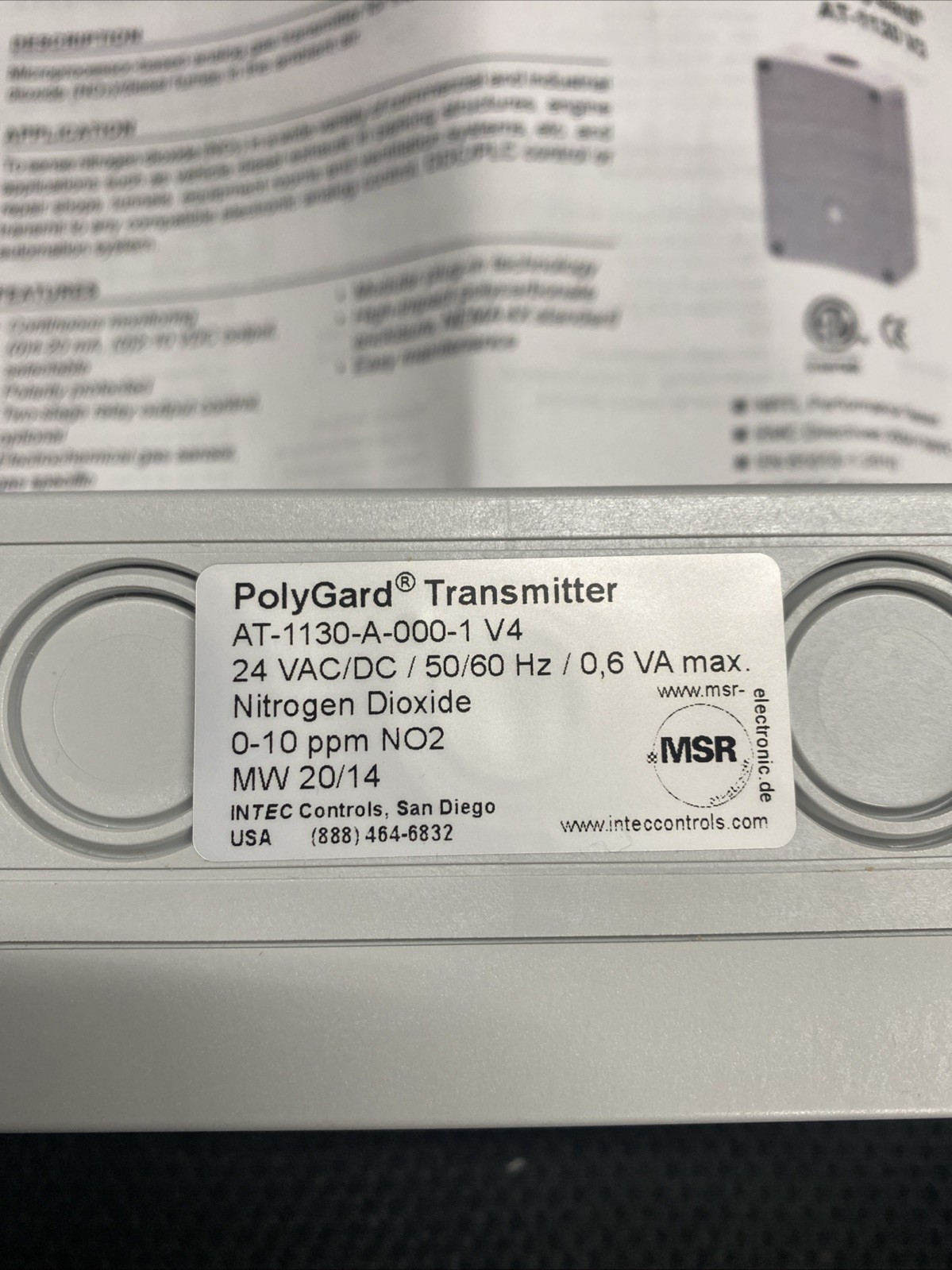 Polygard Nitrogen Dioxide NO2 Transmitter AT-1130-A-000-1 V4