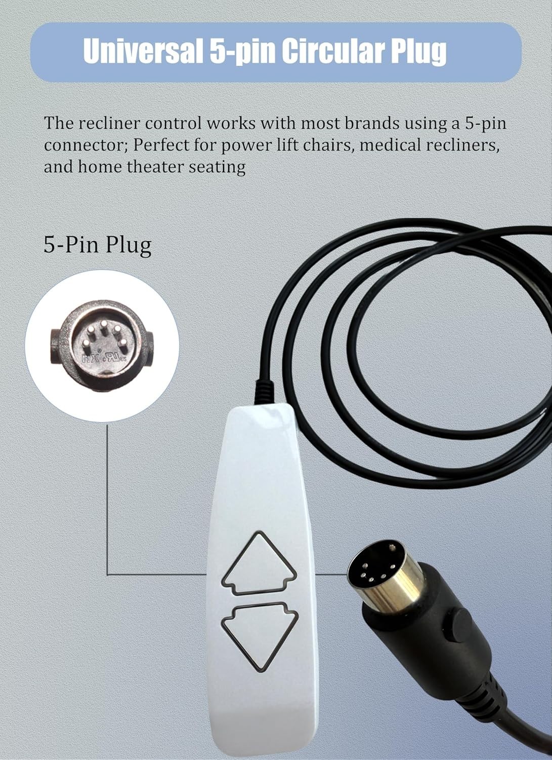 Lift Chair Remote Replacement, 5 Pin 2 Lighted Button Hand Control with 6Ft