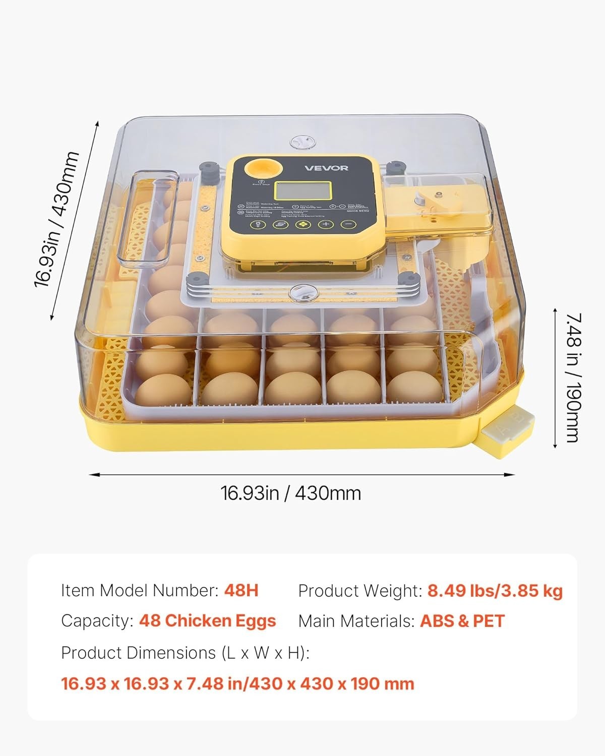 Efficient 48 Egg Poultry Incubator with 360° Clear Window & Stable Design