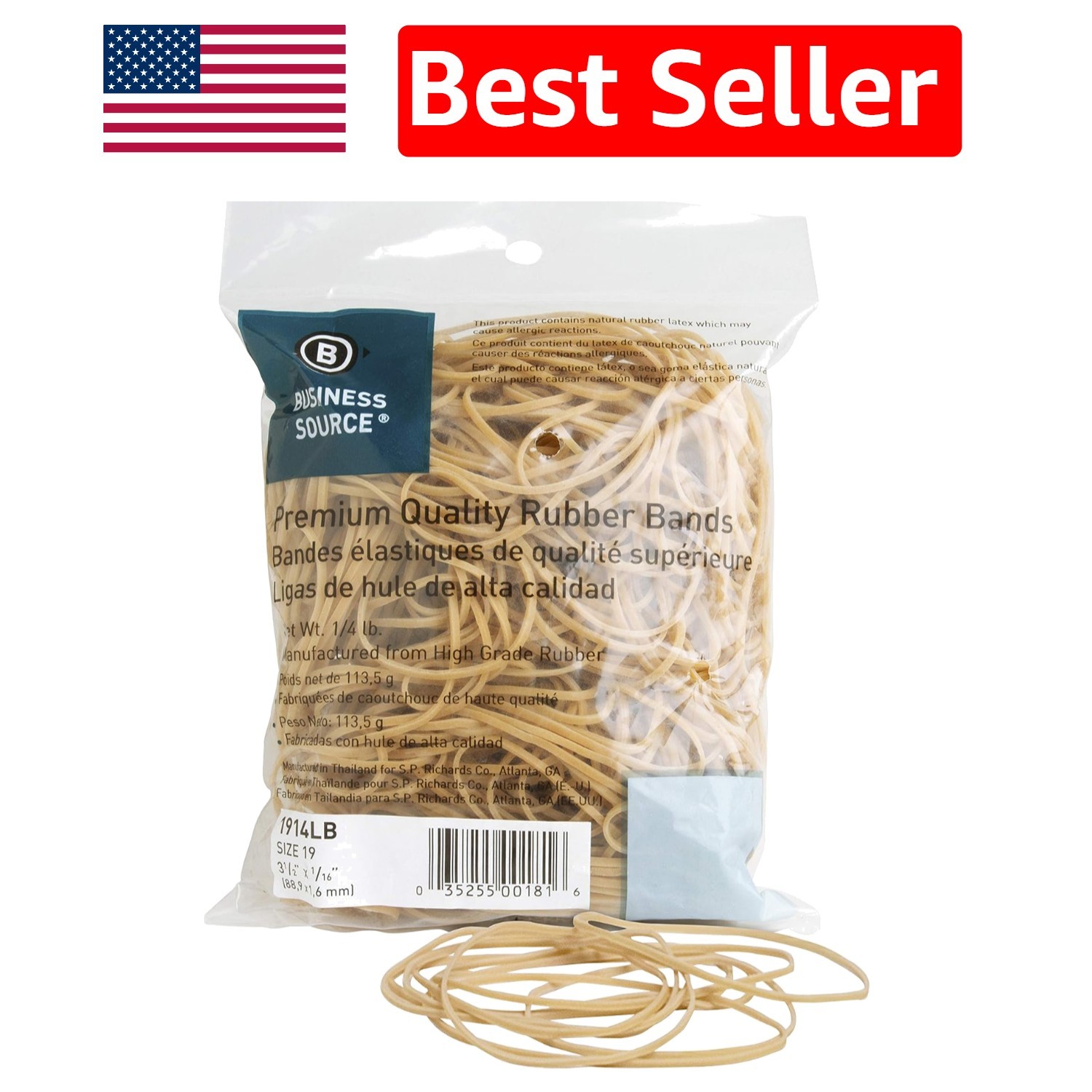 Versatile Natural Rubber Bands 1914LB - 425 Count with Firm Stretch Capability