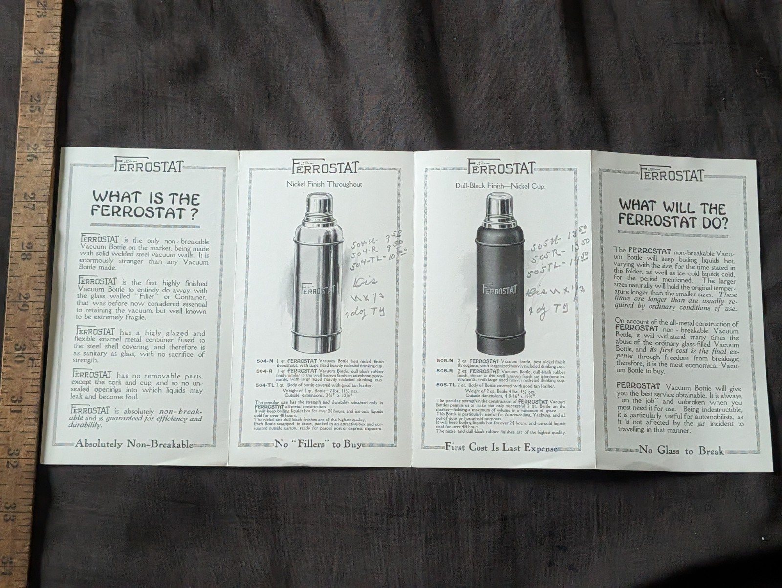 1930s Ferrostat bottle advertising mailer brochure