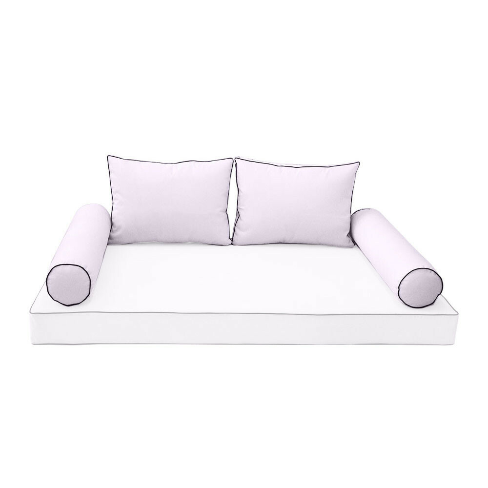 COVER ONLY Style1 Outdoor Bolster Back Pillow Slipcover Contrast Trim Twin-AD107
