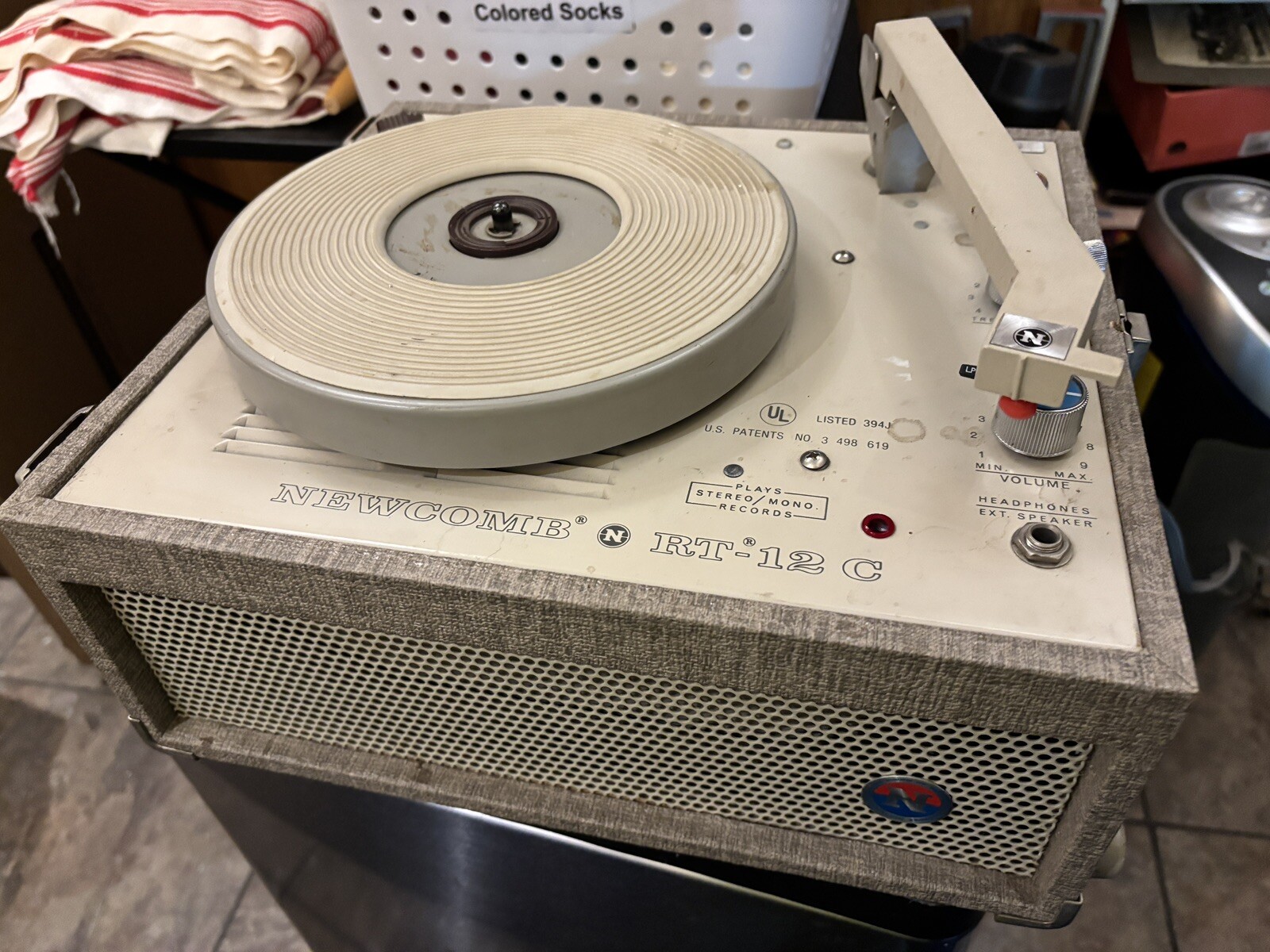 Vintage School Record Player Newcomb RT-12 RUNS Needs Needle