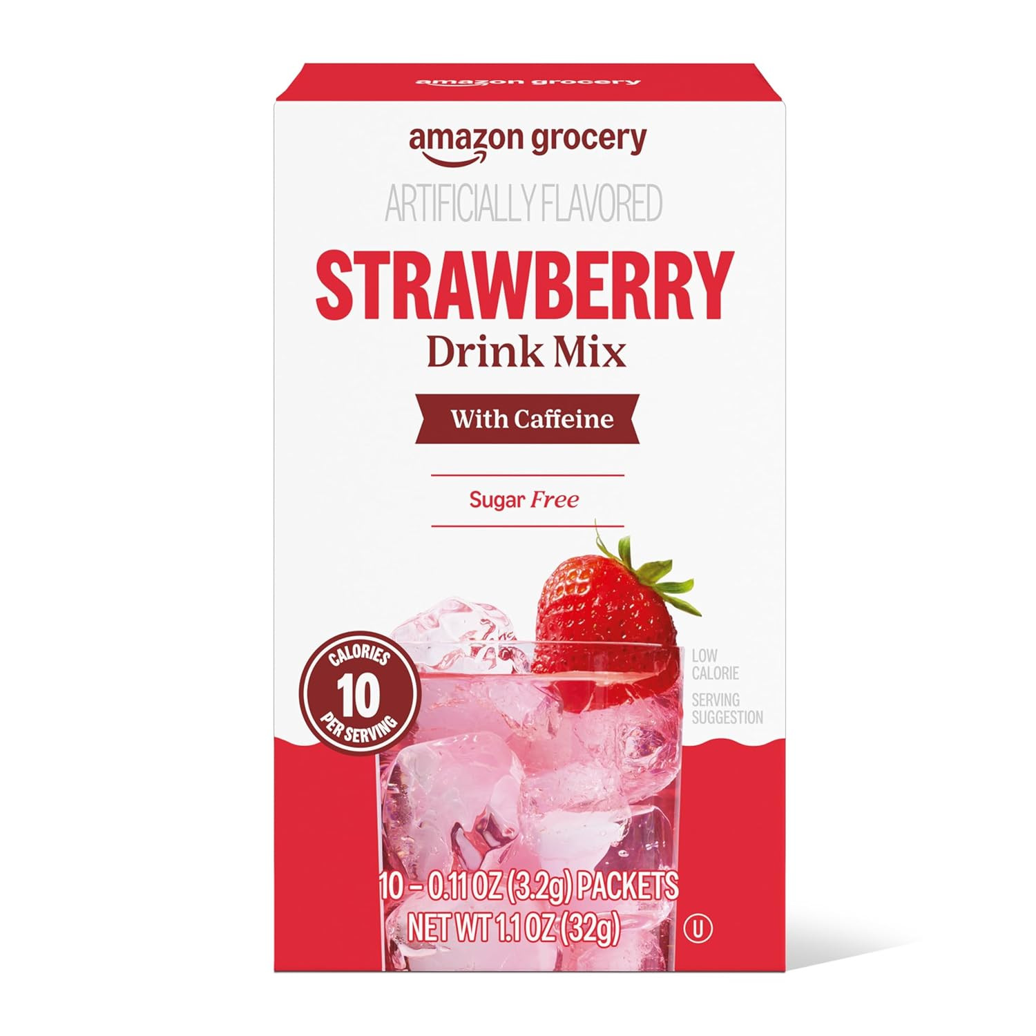 , Strawberry Drink Mix with Caffeine, 10 Packets, 1.1 Oz (Previously Happy Be...