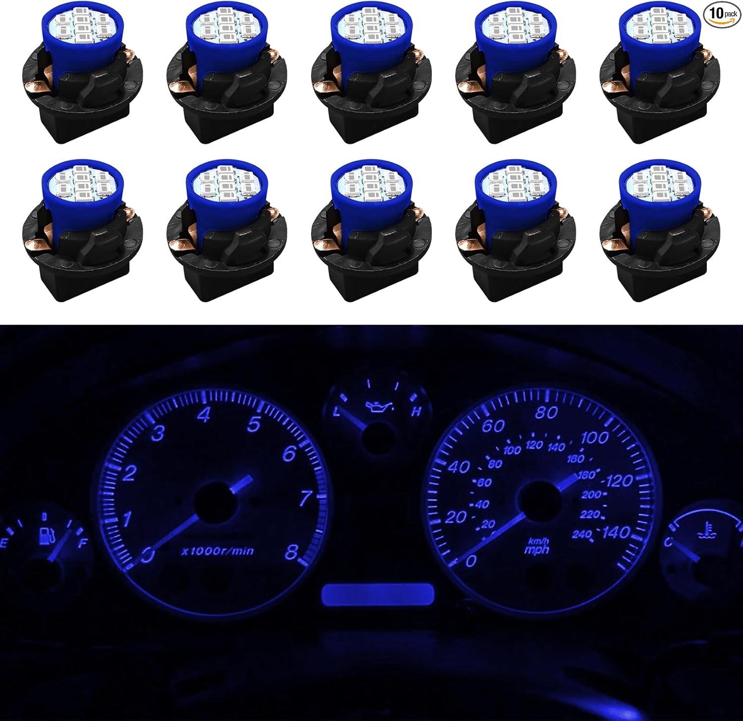 10PCS T10 194 168 LED Dash Instrument Light Bulbs with Twist Lock  Color: Blue