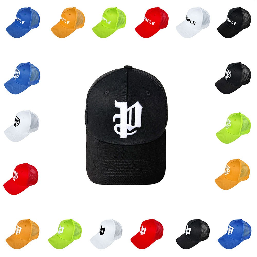 PURPLE Letter Embroidered Trucker Hat - Mesh Back Snapback Baseball Cap