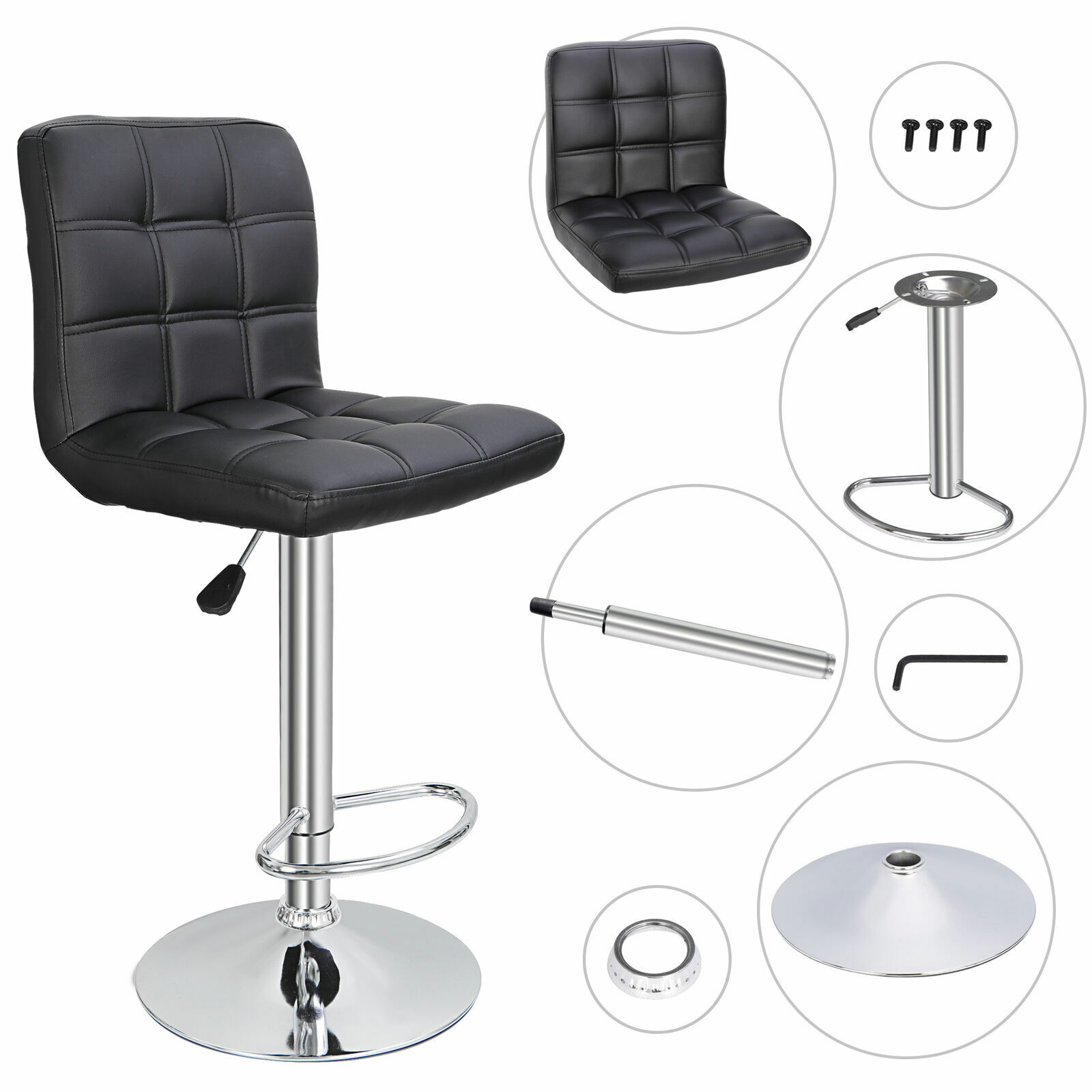 360° Rotation Bar Stools with Back PU Leather 2 PCS Reception Office Home Chair