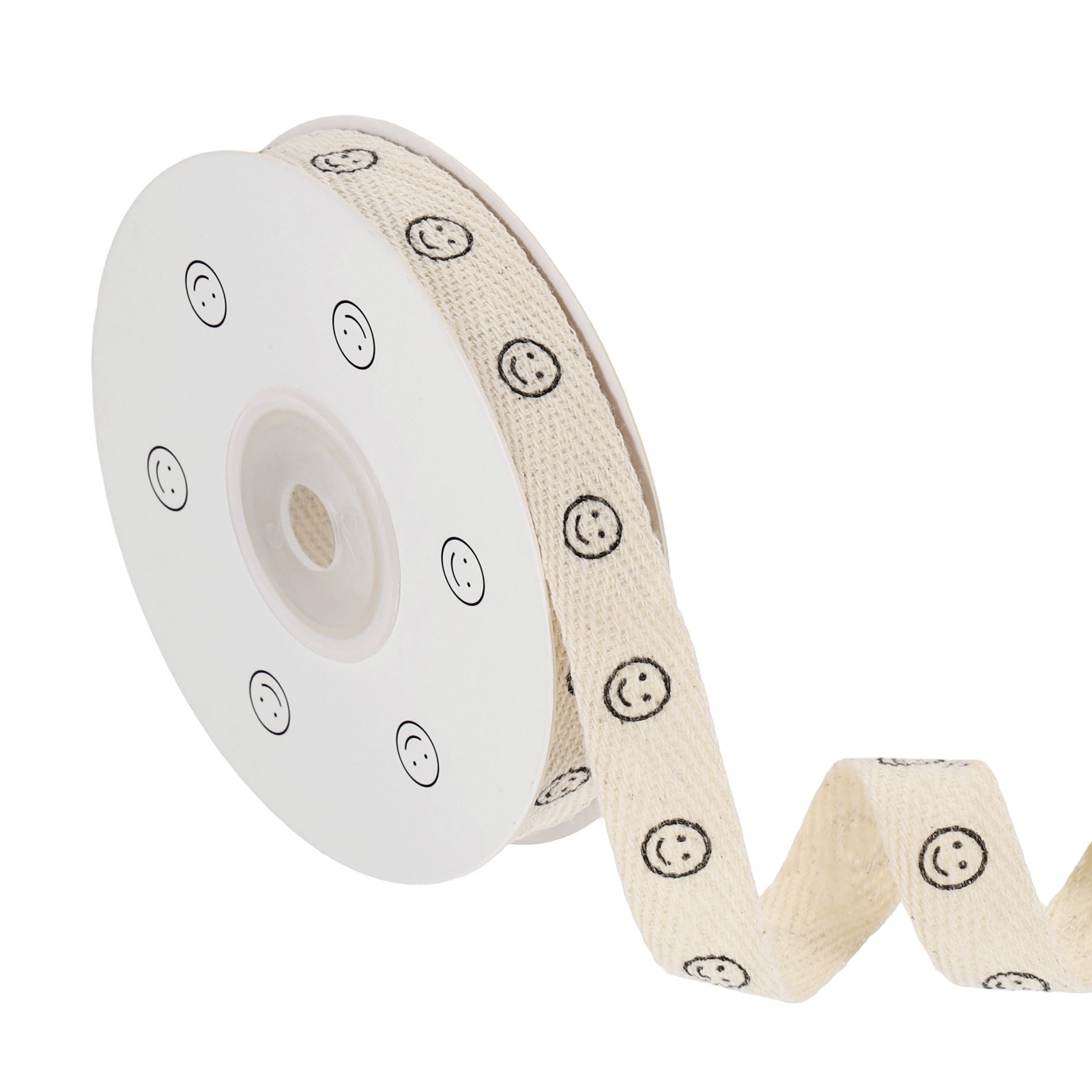 Cotton Twill Ribbon 0.6"/1.5cm 11 Yards Smiling face Ribbon Beige