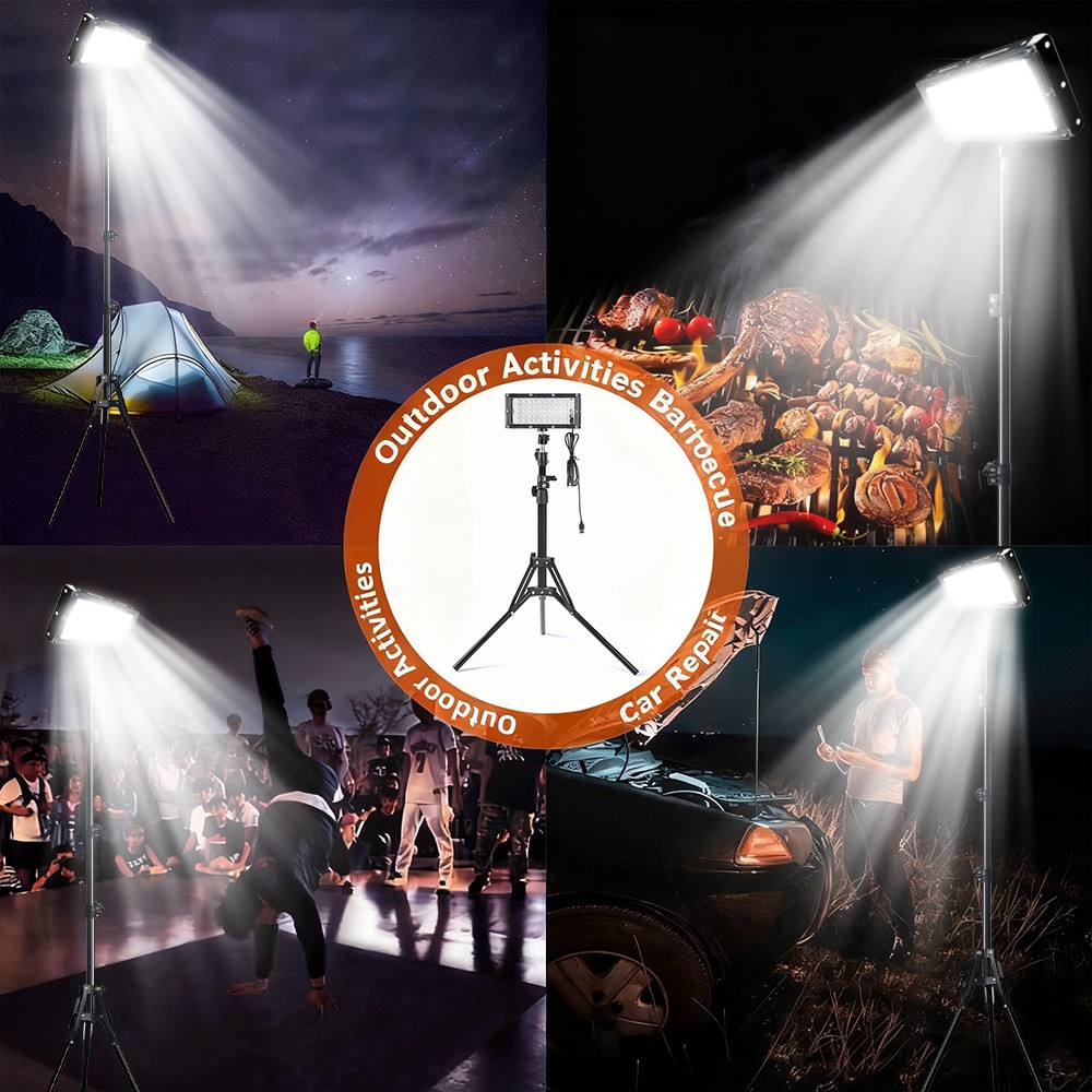 2PCS Camping LED Work Light w/ Tripod Stand Adjustable, Portable LED Flood Light