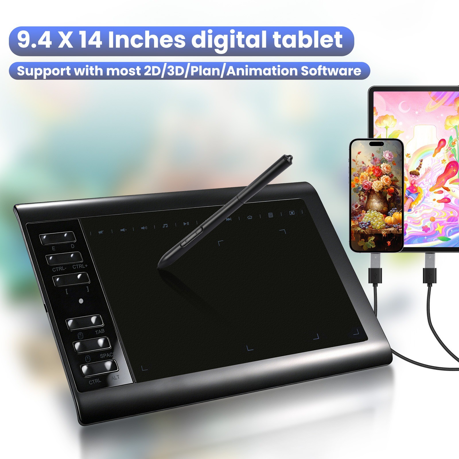 Digital Drawing Tablet with 10×6 Inch Large Active Area Screen, Graphics tablet,