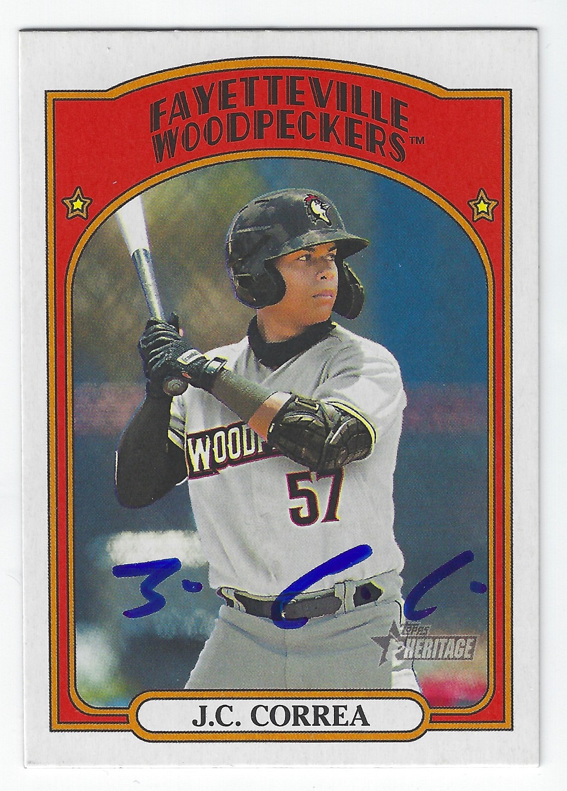 J.C. CORREA FAYETTEVILLE WOODPECKERS SIGNED TOPPS HERITAGE MINOR LEAGUE CARD