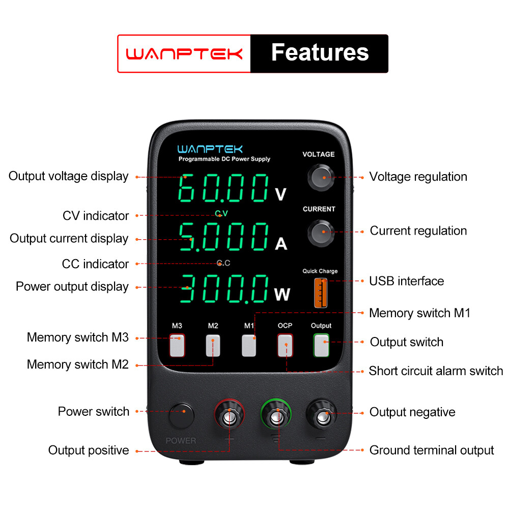 DC 60V 5A Lab Adjustable Power Supply Variable Bench Switching Internal Memories