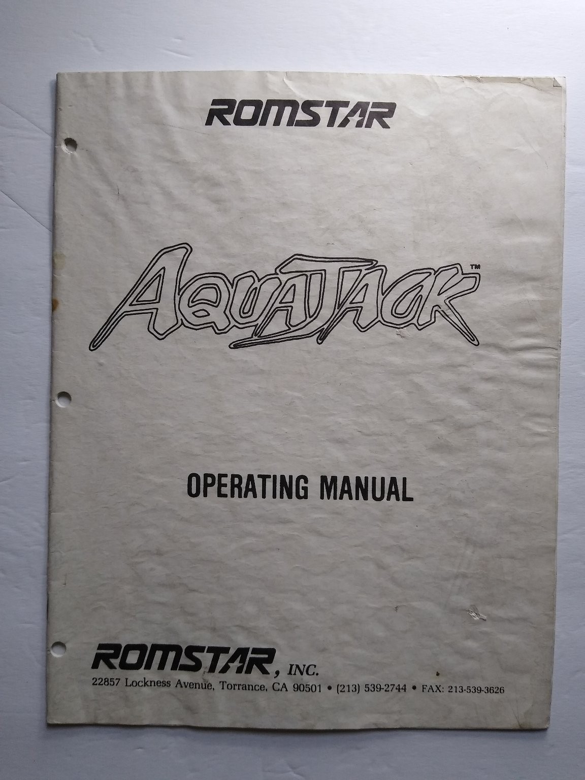 ROMSTAR AquaJack Operating Manual Arcade Game Guide 120VAC 250W