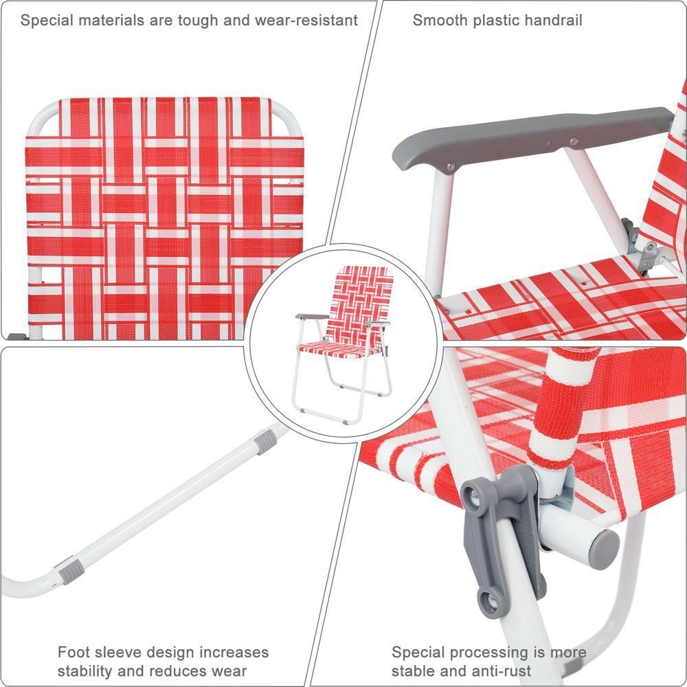 2 Pcs Folding Web Chair Beach Chair Lawn Patio Reclining Chair Camping Chair