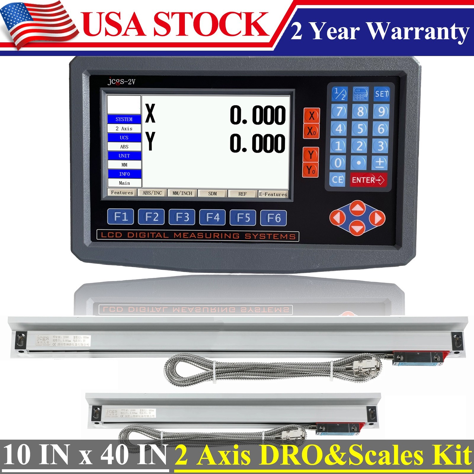 2 Axis LCD Digital Readout DRO 10" 40" Glass Linear Scale Encoder Sensor kit